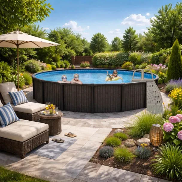 24' Round Cool Pool 54” Salt Friendly Above Ground Round Pool Package w/ In-Pool Step