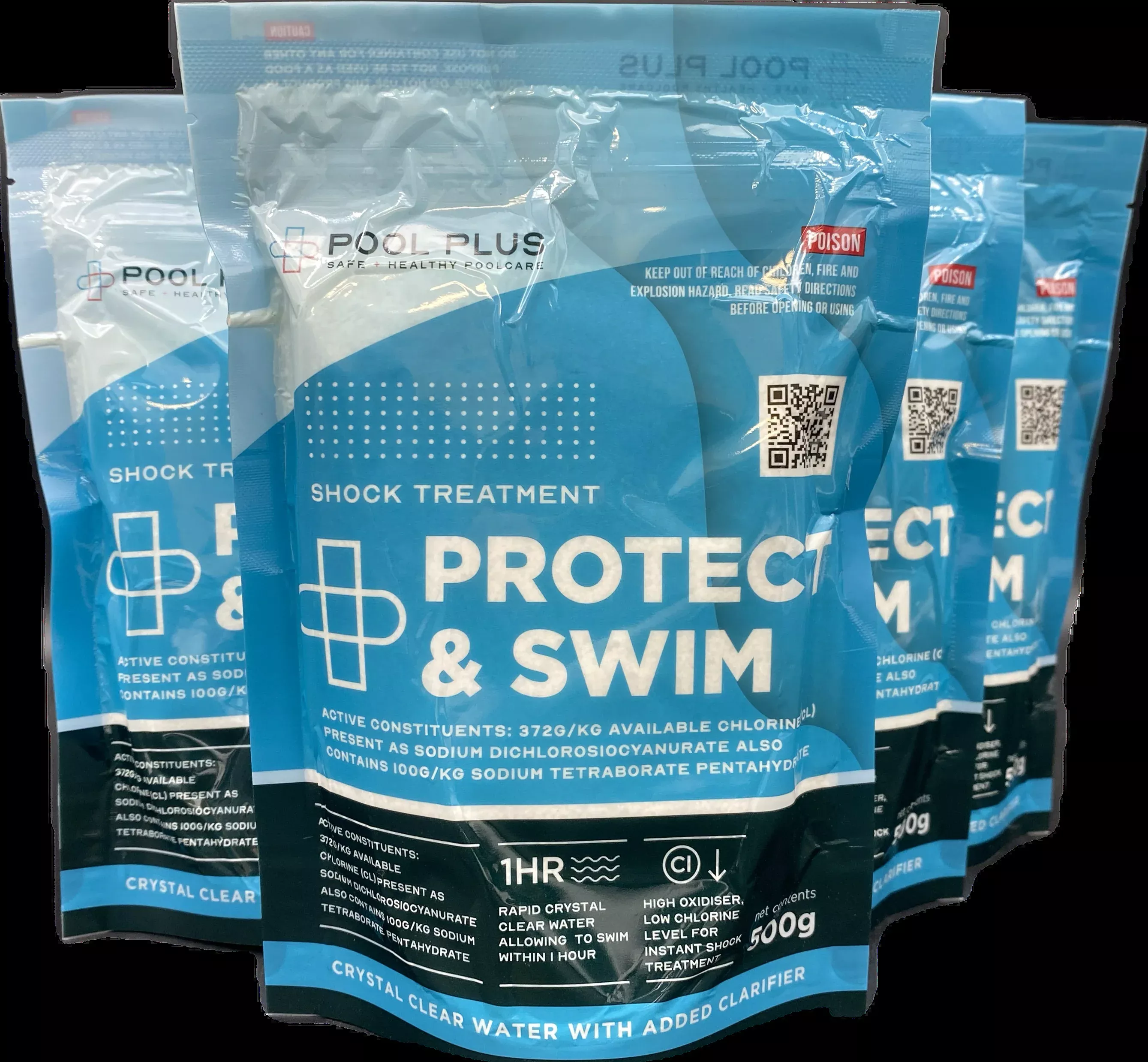 4 x PoolPlus - Protect and Swim shock and chlorine top up - 500gm