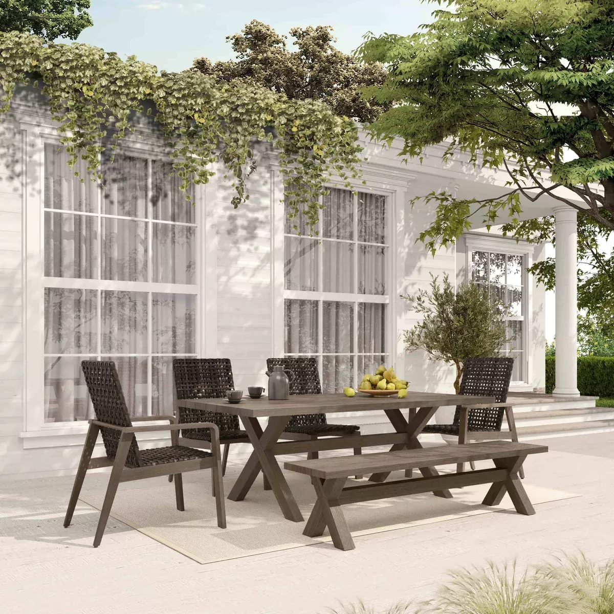 Antibes 82" X42" Aluminum Wicker Dining Set