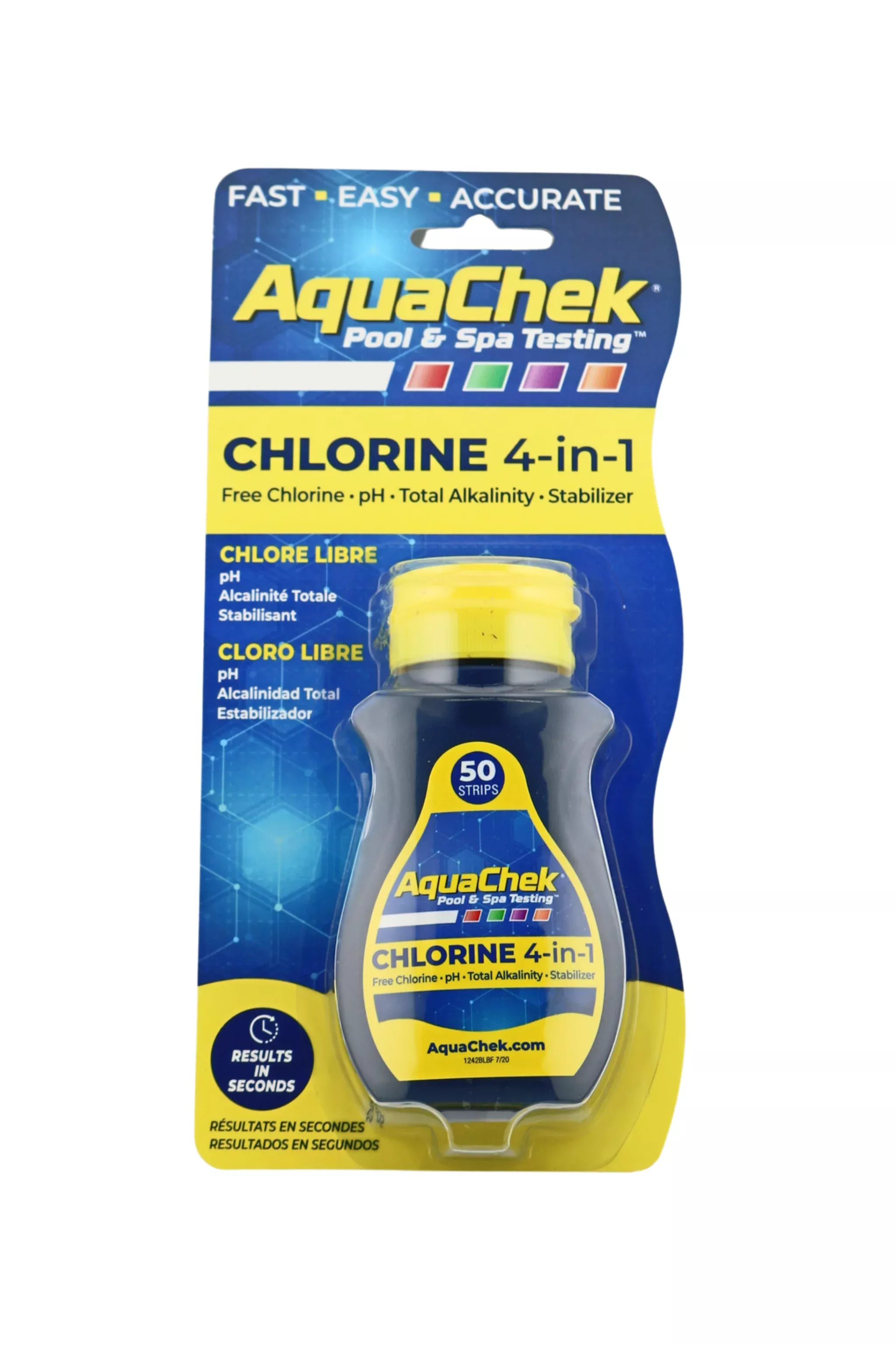 AQUACHEK 4-In-1 Yellow Chlorine Test Strip 50 Strips per Bottle