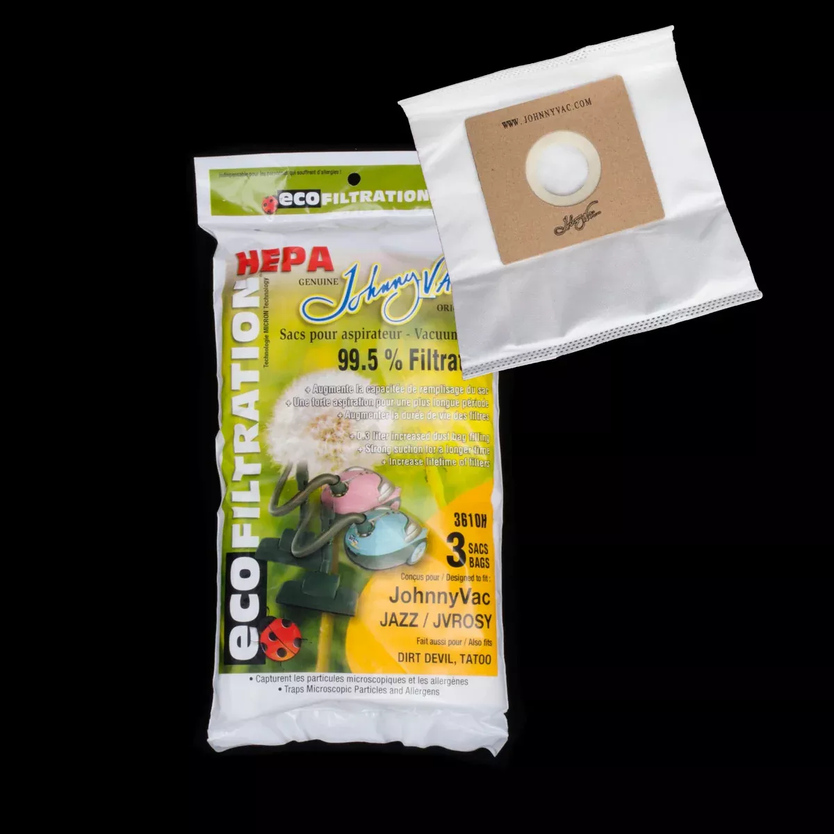 BA3610H HEPA Bag for JV JV Jazz & XV3 Canister Pack of 3