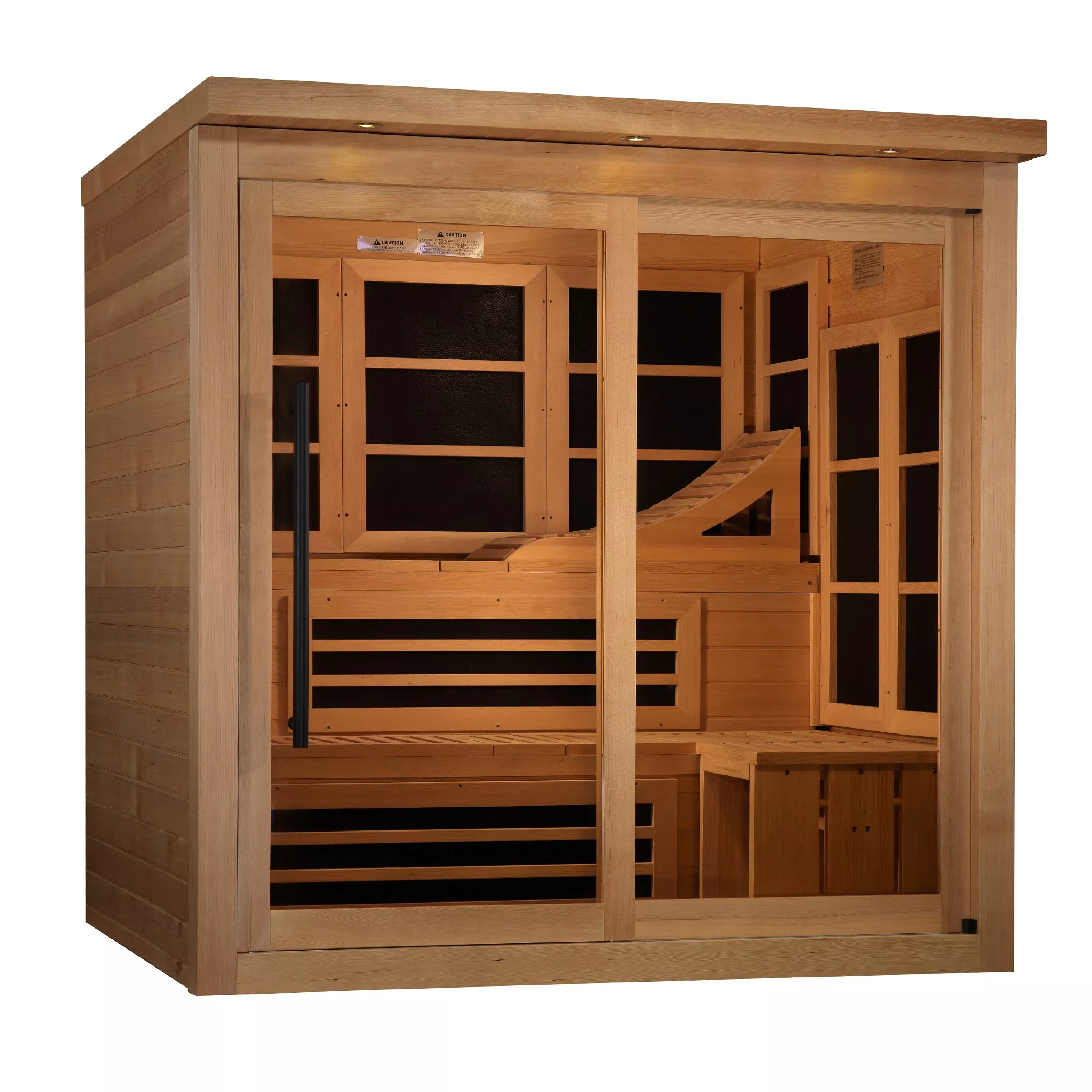 Golden Designs 6-Person Near Zero EMF FAR Infrared Sauna with Red Light & Sliding Glass Door (Canadian Hemlock) | Model: GDI-6996-02 Elite