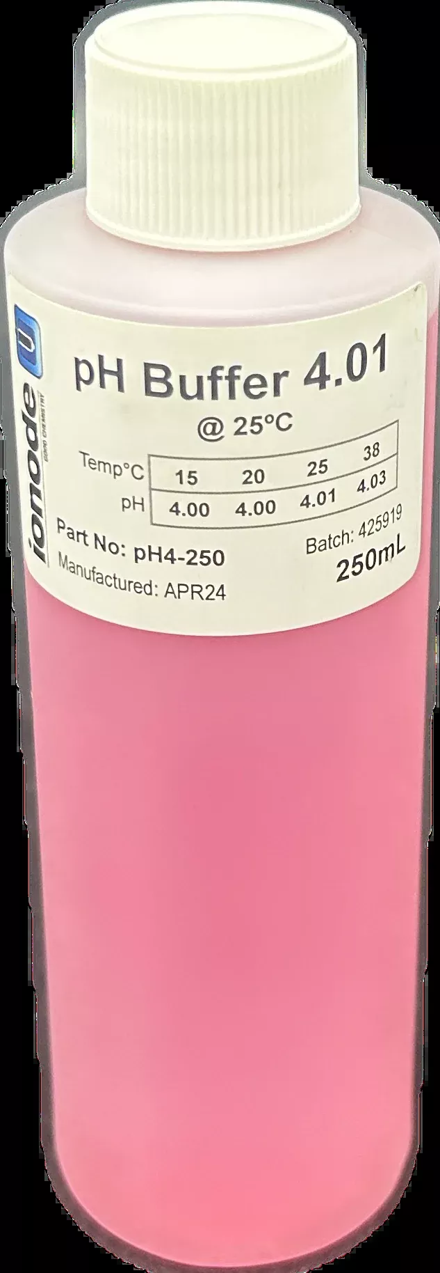Ionode Calibration Fluid pH 4.0 (for Minder, Chemigem, Rolachem) 250ml - pH4-250