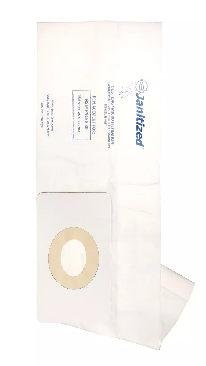 JAN-NSSP30-2(3) Janitized Paper Bag NSS Pacer 30 Micro Filter OEM# 32-9-082-1 Or 3190791 ** Case of 12 Pack of 3**