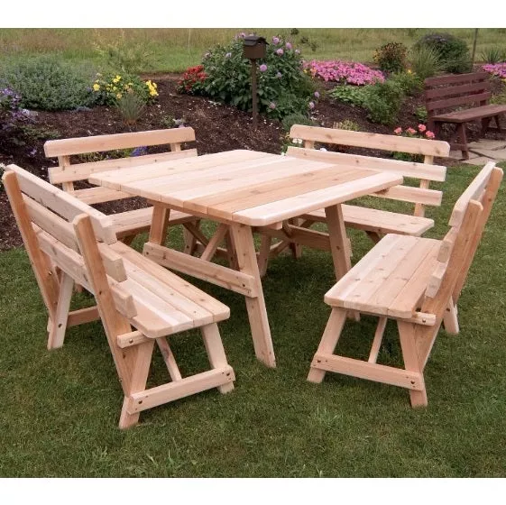 A&L Furniture Co. 43" Amish-Made Square Cedar Picnic Table with Backed Benches