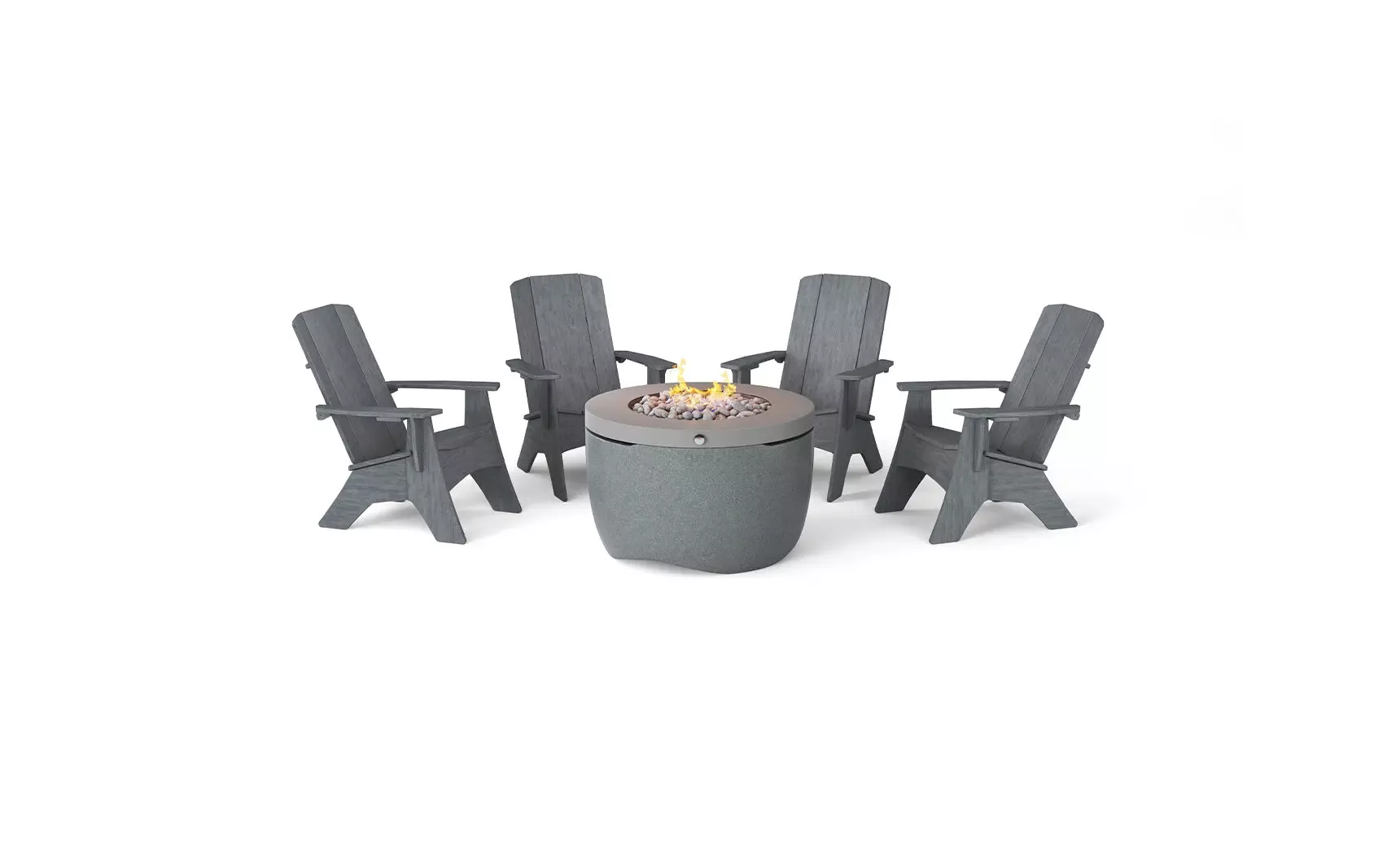 Ledge Lounger Halo Firepit with Set of 4 Adirondacks