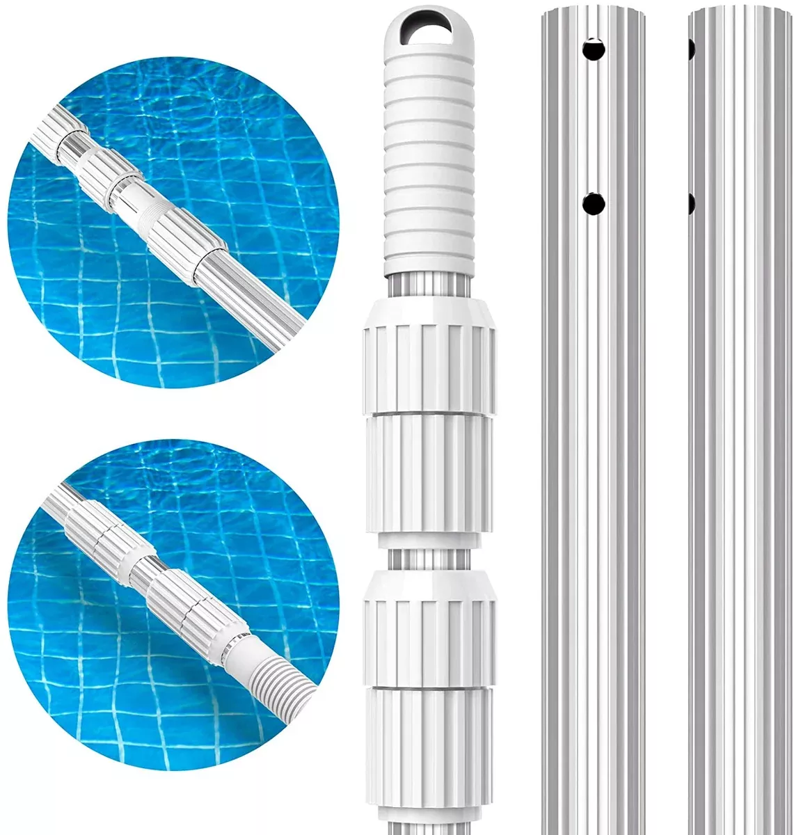 S-Union 12 Feet Thicken 1.3mm Aluminum Telescoping Swimming Pool Pole, Adjustable 3 Section Expandable Step-Up, Attach Connect Skimmer Nets, Rakes, Brushes, Vacuum Heads with Hoses, Universal 1.25"