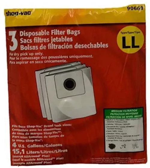 Shop Vac Disposable Paper Filter Bags, 3/Pack