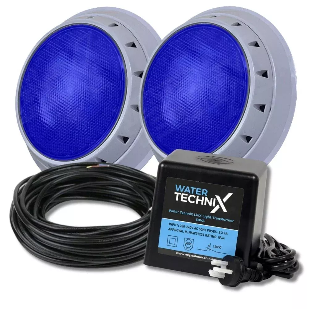 Water TechniX LED Pool Light Vivid Bundle - 2 x Blue + Transformer + 40m Cable