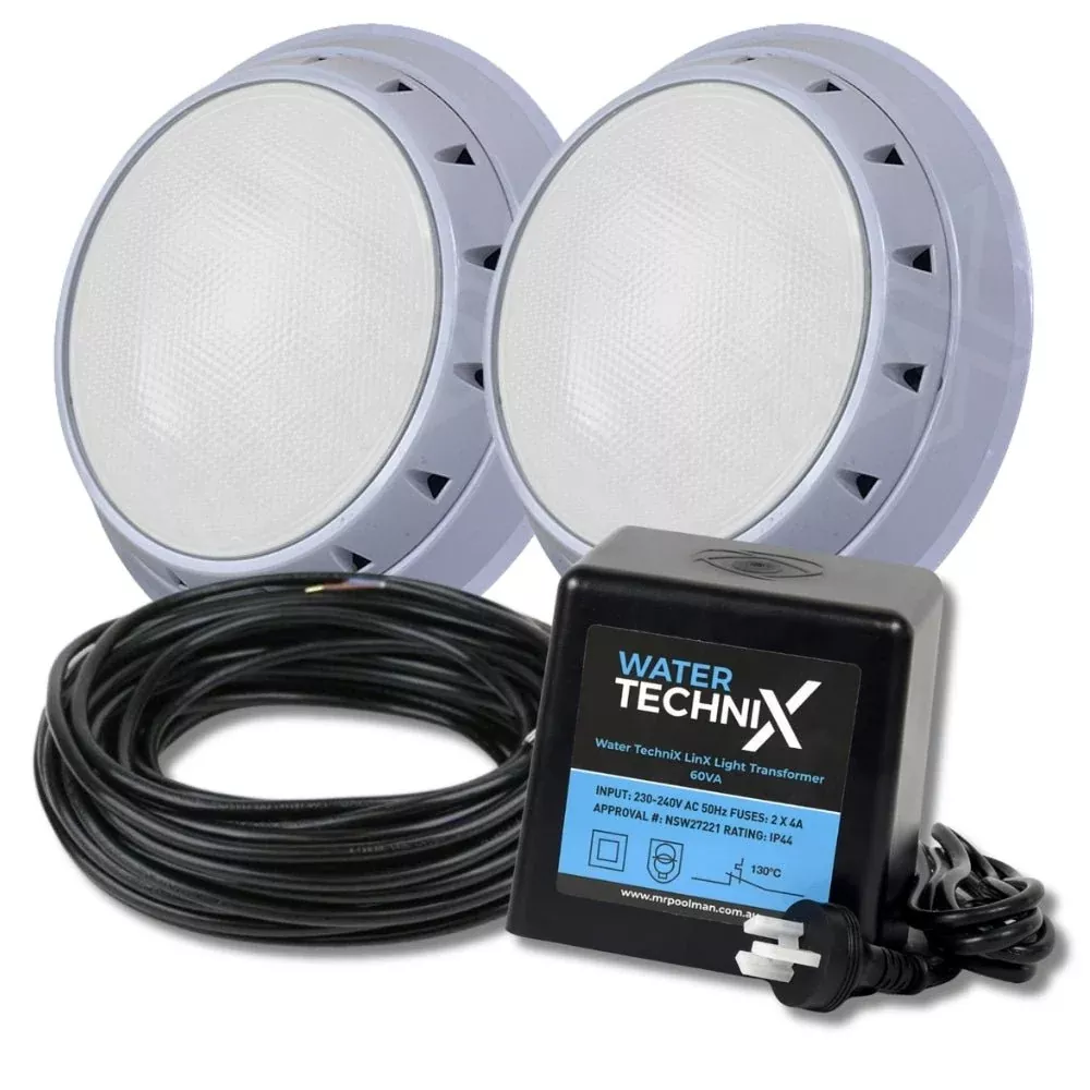 Water TechniX LED Pool Light Vivid Bundle - 2 x White + Transformer + 40m Cable